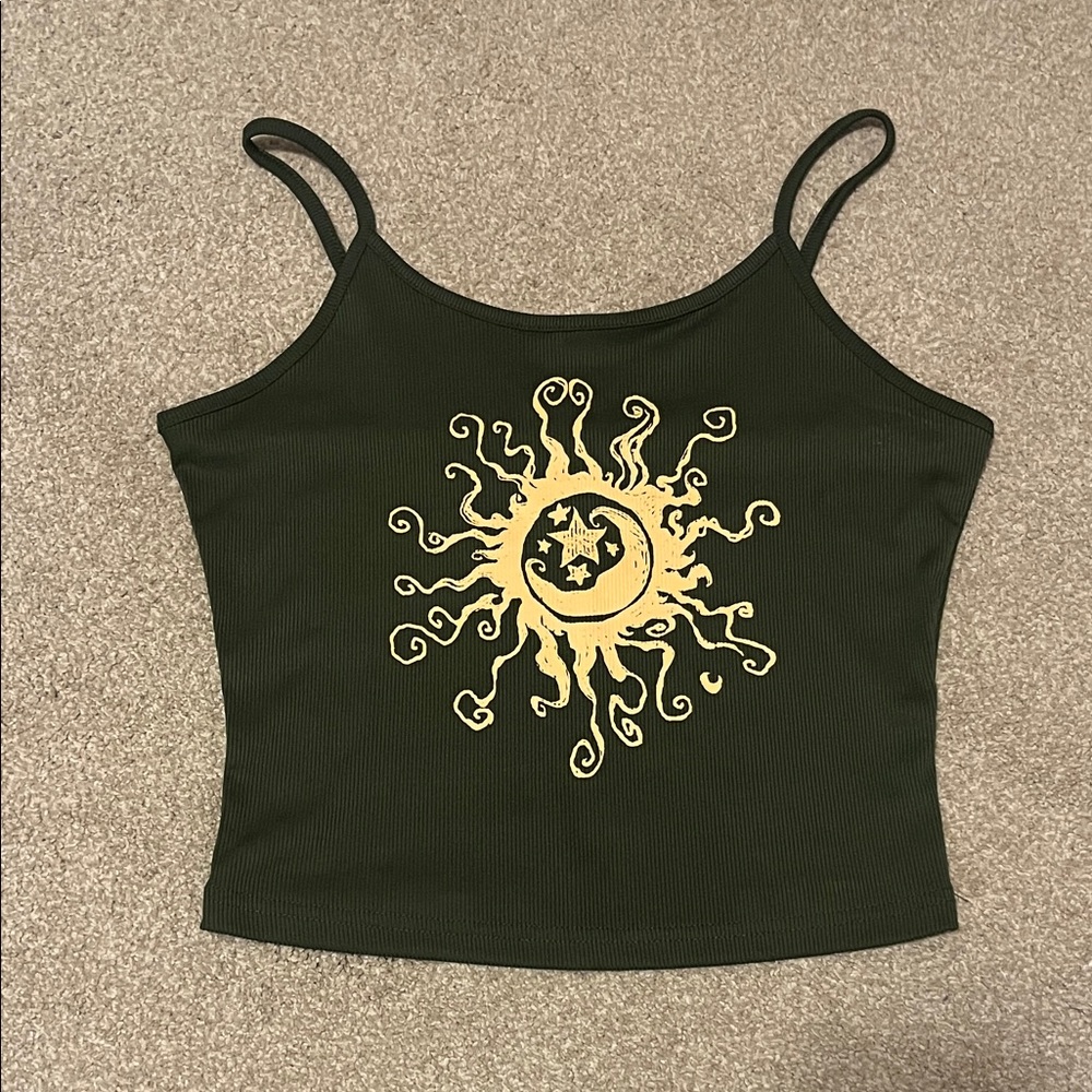 ROMWE Olive Green Sun Graphic Camisole